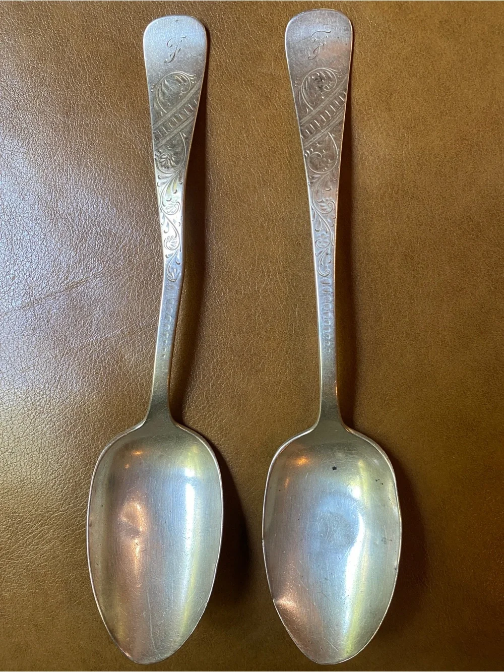 54g Lot of 4 1888 Antique Engraved Whiting Sterling Silver 7” Dessert Spoons